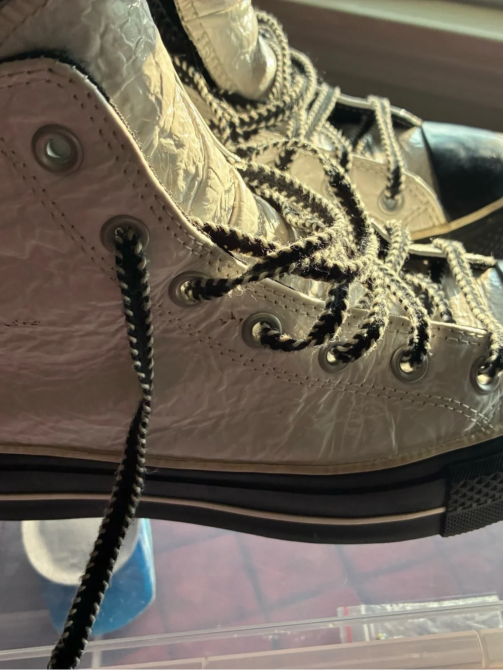 Custom Live/Life Converse Women's High-Top Sneakers with Black trim.